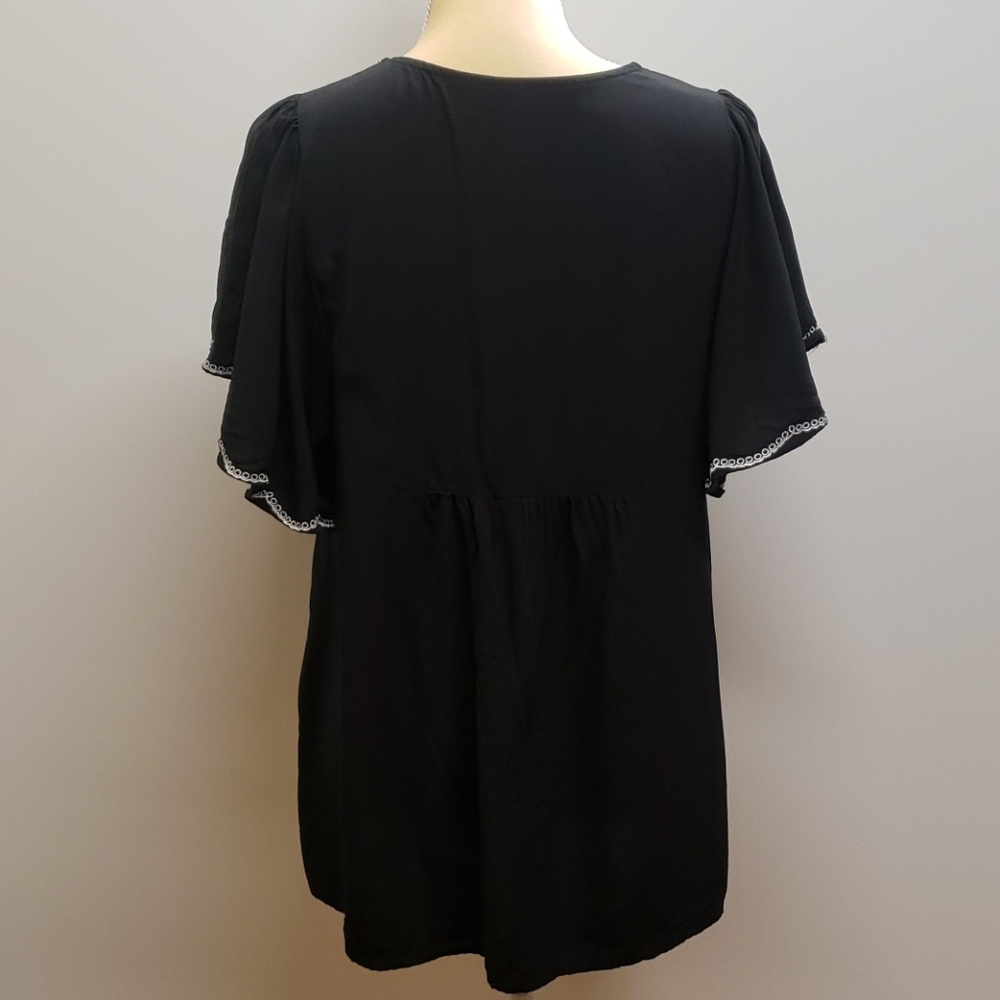 Sz PL Westbound Boho Black Embroidered Top C17 - Picture 4 of 7